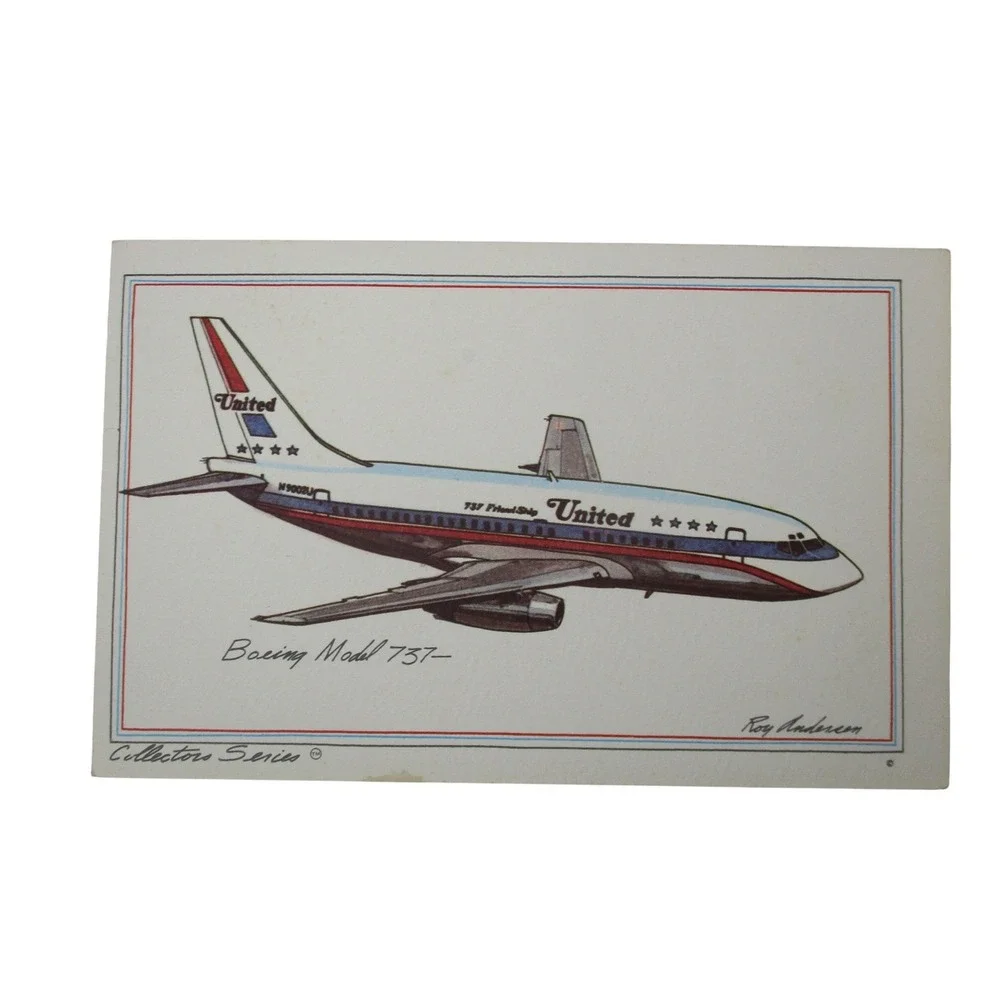 Vintage 1973 United Airlines Boeing 737 Postcard Roy Andersen‎ Collectors Series